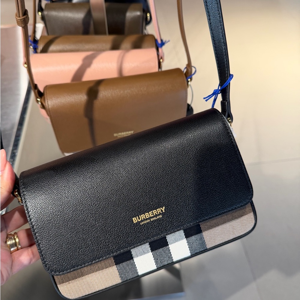 Burberry Black Leather Crossbody with Signature Check Trim